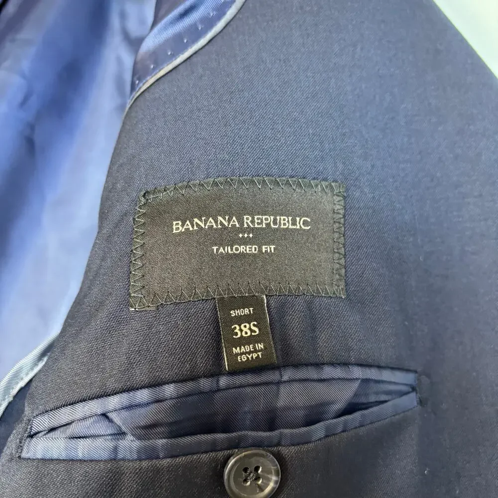 Banana Republic Mens Tailored Fit Blazer Size 38S Wool Navy Blue Career Preppy